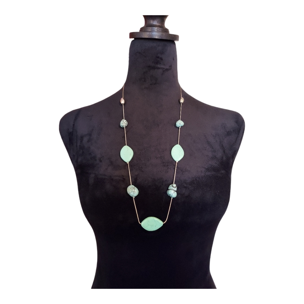 Western Southwestern Coastal Cowgirl Boho Artisanal Turquoise Statement Necklace - Picture 2 of 6